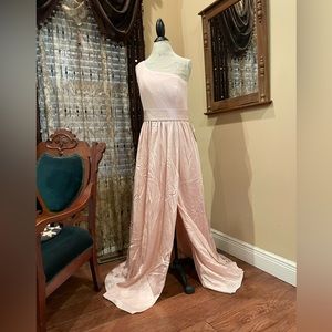 WHITE by VERA WANG 12 Blush One-Shoulder Sleeveless Evening Gown Built in Bra